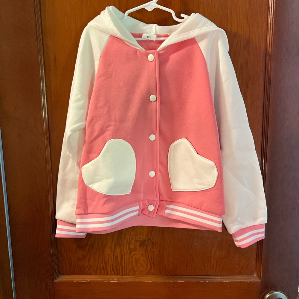 Charming Pink and White Button-Up Hoodie